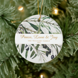 Vrede Liefde en vreugde Olijftak Keramisch Ornament