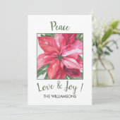 Vrede, liefde en vreugde Poinsettia Feestdagenkaart (Staand voorkant)