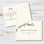 Vrede Liefde en vreugde Rode bessen Groen Feestdagenkaart