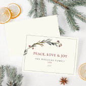 Vrede Liefde en vreugde Rode bessen Groen Feestdagenkaart