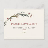 Vrede Liefde en vreugde Rode bessen Groen Feestdagenkaart (Voorkant)