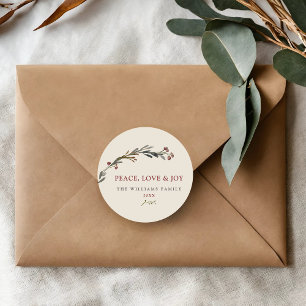 Vrede Liefde en vreugde Rode bessen Groen Ronde Sticker