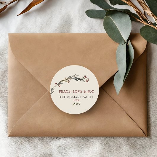 Vrede Liefde en vreugde Rode bessen Groen Ronde Sticker