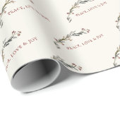 Vrede Liefde en Vreugde Rode Bessen Groene Kerst Cadeaupapier (Rol Hoek)