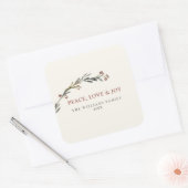 Vrede Liefde en Vreugde Rode Bessen Groene Kerst Vierkante Sticker (Envelop)
