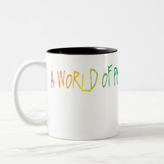 Vrede, liefde en vreugde tweekleurige koffiemok (Links)