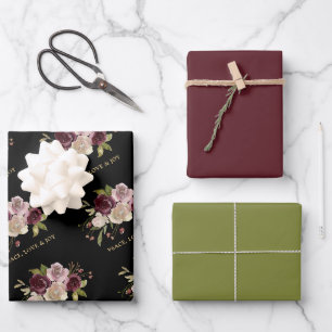 Vrede Liefde en Vreugde Winter Boeket Zwarte Kerst Inpakpapier Vel