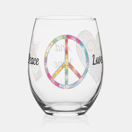 Vrede, Liefde en Wijn - Rocks of Glass Wijnglas Zonder Voet (Voorkant)