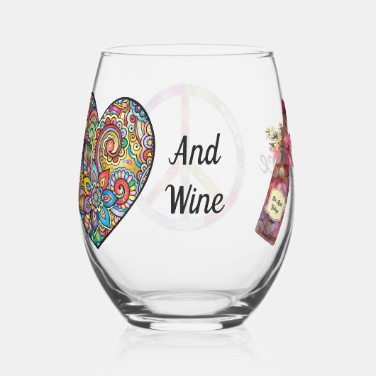 Vrede, Liefde en Wijn - Rocks of Glass Wijnglas Zonder Voet (Achterkant)