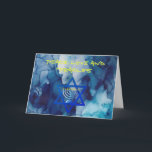 VREDE LIEFDE EN WONDEREN Vakantie HANUKKAH Kaart<br><div class="desc">Peace Love and Miracles Holiday Greeting Kaart with Stars of David, Menorah and Blue Waterverf pattern - Deze unieke Chanoeka-Kaart heeft een onmiskenbare stijlvolle stijl en is ideaal om tijdens het ! van de feestdagen je vrienden en familie te laten lachen! Dit is een prachtig Chanoeka-wenskaart met een prachtig joods...</div>