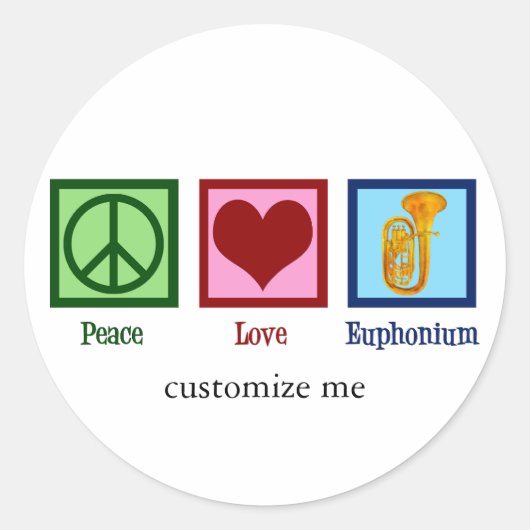 Vrede Liefde Euphonium Schattige Custom Ronde Sticker (Voorkant)