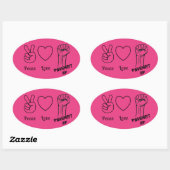 Vrede, Liefde, Feminist AF hot pink Ovale Sticker (Vel)