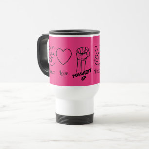 Vrede, Liefde, Feministische AF - hete roze reismo Reisbeker