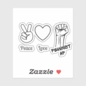 Vrede, liefde, feministische AF - Transparant stic Sticker (Vel)