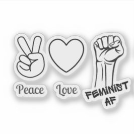 Vrede, liefde, feministische AF - Transparant stic Sticker