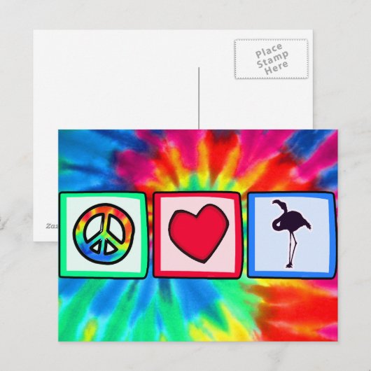 Vrede, liefde, Flamingos Briefkaart (Voorkant / Achterkant)