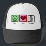 Vrede Liefde Forensische afdeling Forensische Lab  Trucker Pet<br><div class="desc">Als je forensische wetenschap fascinerend vindt,  is dit een cool pet voor een forensisch wetenschapper. Het bevat een vredesteken,  hart en vingerafdruk voor een rechercheur in het onderzoek op de plaats delict. Peace Love Forensics pet.</div>