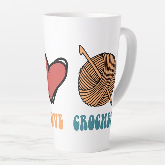 Vrede, liefde, gehaakte latte Mok (Rechterhoek)