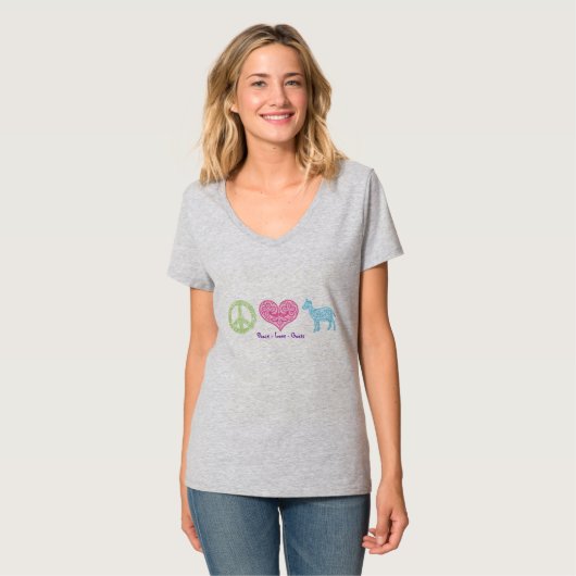 Vrede - Liefde - Geiten t-shirt V-nek voor vrouwen (Voorkant volledig)