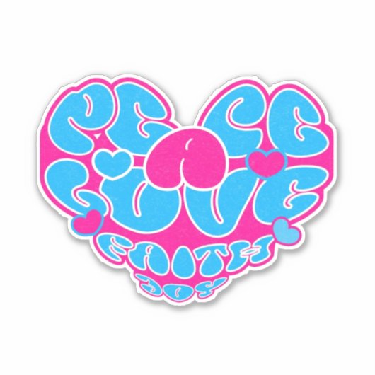 Vrede Liefde Geloof Joy Aqua Roze Hart Retro Stick Sticker (Voorkant)