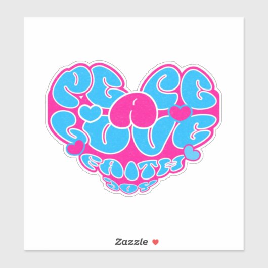 Vrede Liefde Geloof Joy Aqua Roze Hart Retro Stick Sticker (Vel)