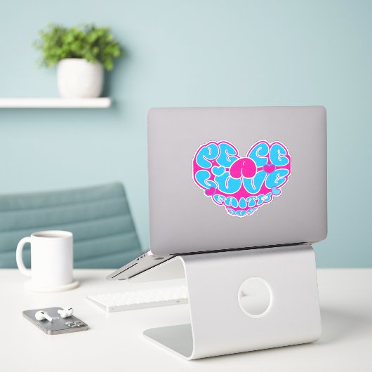 Vrede Liefde Geloof Joy Aqua Roze Hart Retro Stick Sticker (Laptop op bureau)