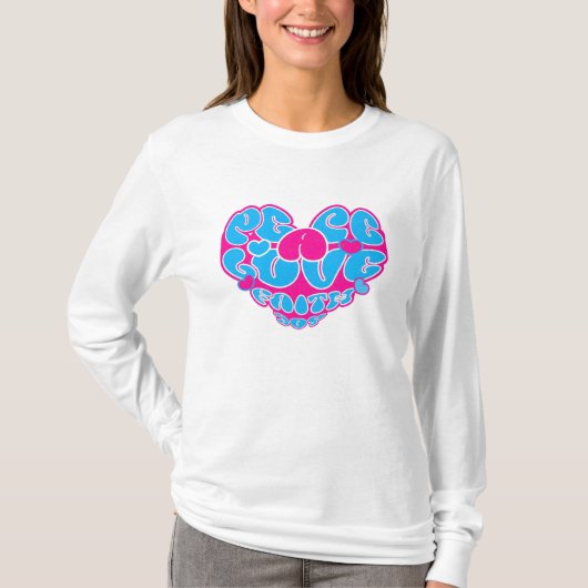 Vrede Liefde Geloof Joy Aqua Roze Hart Retro T-shirt (Voorkant)