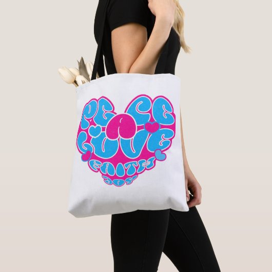 Vrede Liefde Geloof Joy Aqua Roze Hart Retro Tas (Dichtbij)