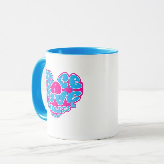 Vrede Liefde Geloof Vreugde Aqua Roze Hart Retro M Mok (Voorkant links)