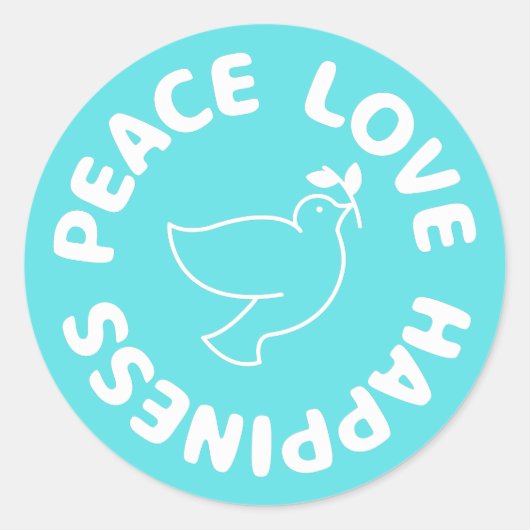 VREDE LIEFDE GELUK CLASSIC RONDE STICKER (Voorkant)
