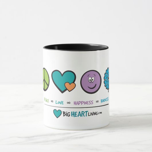 Vrede, liefde, geluk en Mok van de Kindness (Midden)