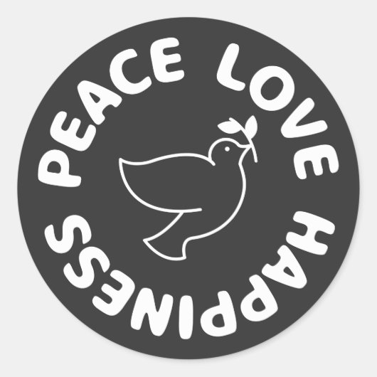 VREDE LIEFDE GELUK RONDE STICKER (Voorkant)