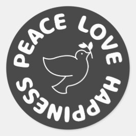 VREDE LIEFDE GELUK RONDE STICKER