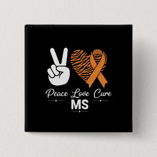 Vrede Liefde Genezing MS Bewustzijn Oranje Lint Vierkante Button 5,1 Cm