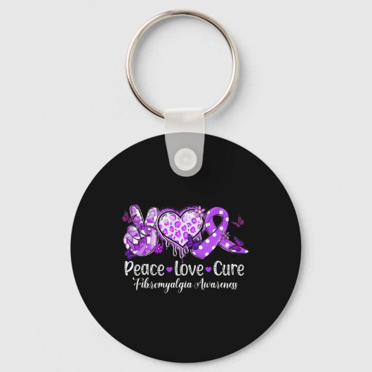 Vrede Liefde Genezing Paarse Lint Fibromyalgie Bew Sleutelhanger (Voorkant)