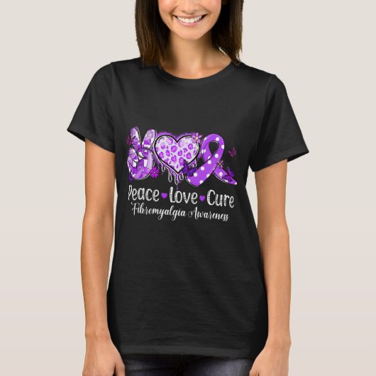 Vrede Liefde Genezing Paarse Lint Fibromyalgie Bew T-shirt (Voorkant)