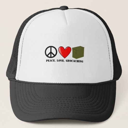 Vrede, liefde, geocaching trucker pet (Voorkant)