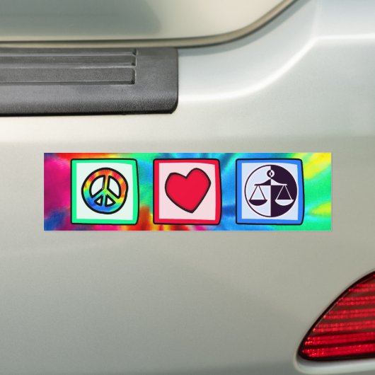 Vrede, liefde, gerechtigheid bumpersticker (Op auto)