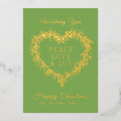 Vrede, liefde goud groene maretak hart Kerstmis Folie Feestdagenkaart (Voorkant)