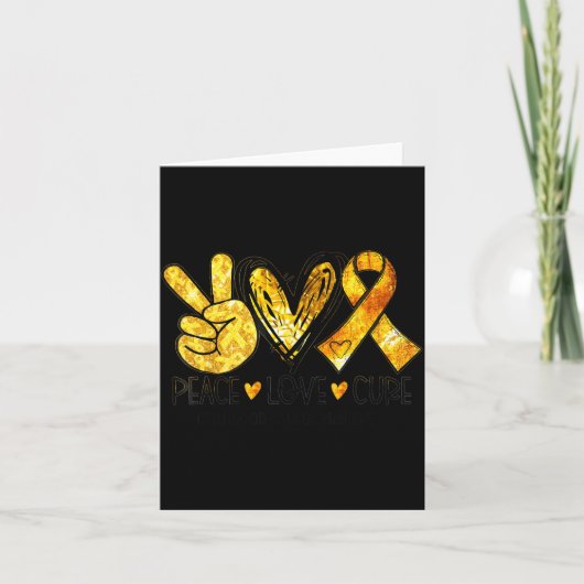 Vrede Liefde Gouden Hart Lint Kinderkanker Kaart (Voorkant)