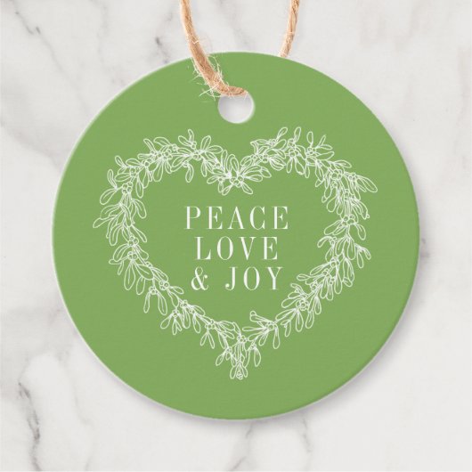 Vrede, liefde, groene maîtle kerst groen bedankjes labels (Voorkant)