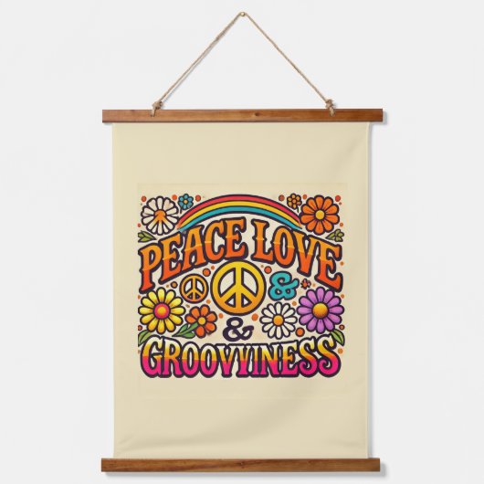 Vrede, Liefde & Grooviness Hout Tapestry Hangend Wandkleed (Voorkant)
