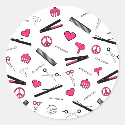Vrede, Liefde, & Haar Accessoires (Roze) Ronde Sticker (Voorkant)