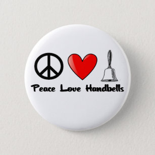 Vrede, liefde, handklokken ronde button 5,7 cm