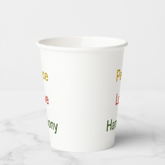 Vrede Liefde Harmonie rood groen goud Paper cup Papieren Bekers (Links)