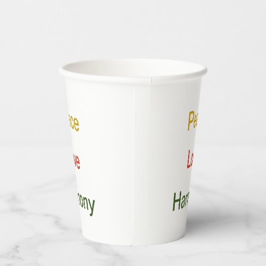 Vrede Liefde Harmonie rood groen goud Paper cup Papieren Bekers (Rechts)