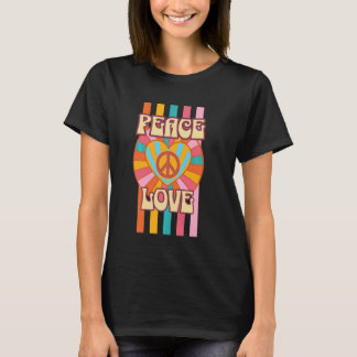 Vrede Liefde Hart Retro 70s 80s Hippie Kostuum Vin T-shirt