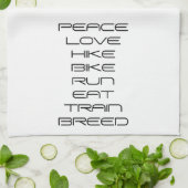 Vrede, liefde, heek, fiets, rennen, eten, trainen, theedoek (Gevouwen)