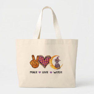 Vrede, liefde, heks grote tote bag
