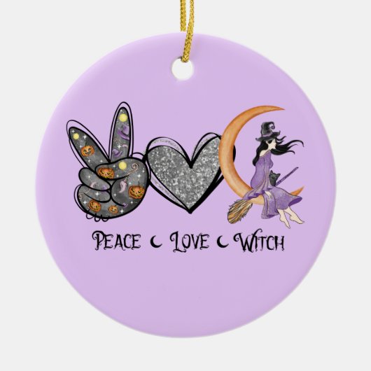 Vrede, liefde, heks keramisch ornament (Voorkant)